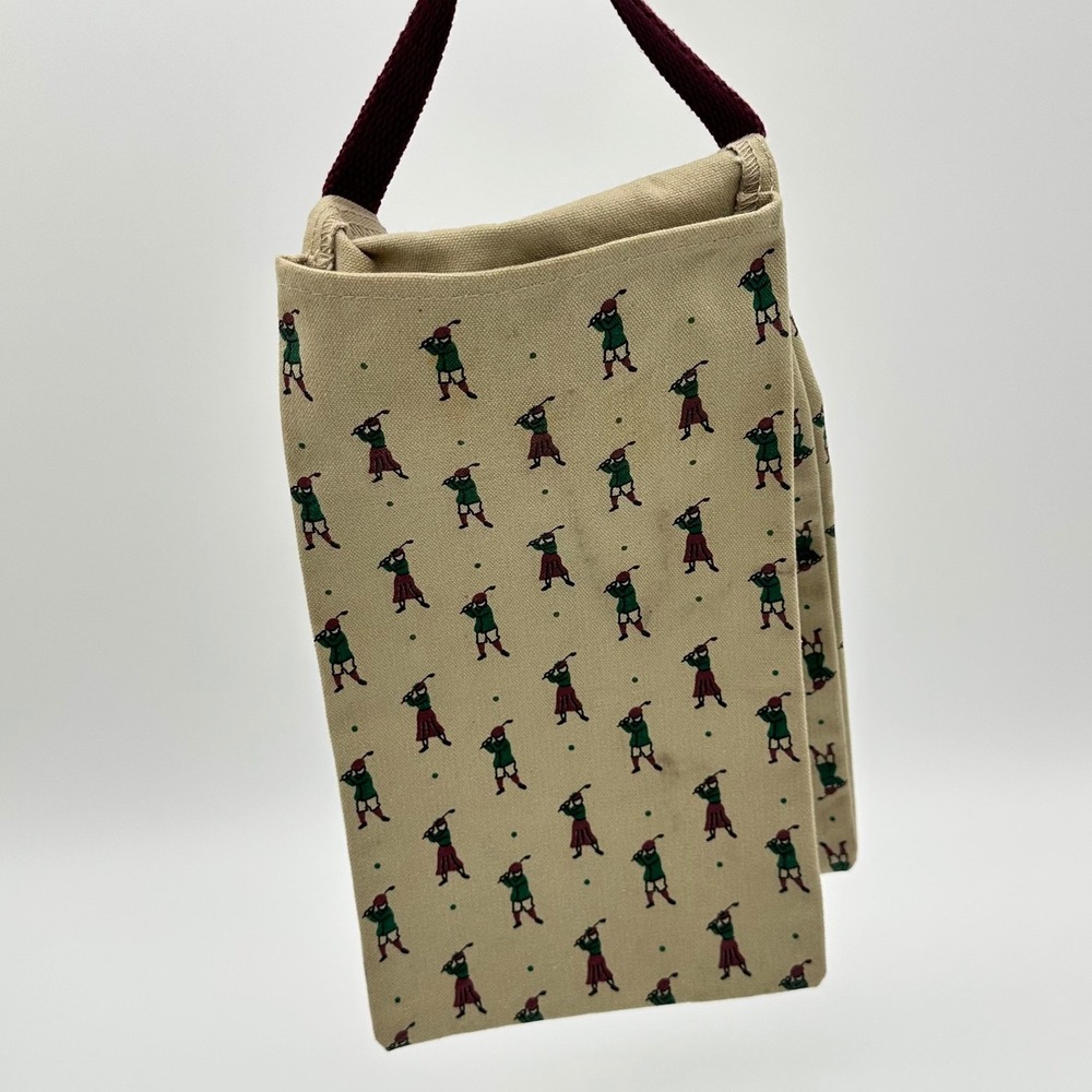 Vintage Canvas Golf Shoe Bag Carrier Novelty Golfer Print Tan Grandpa Core